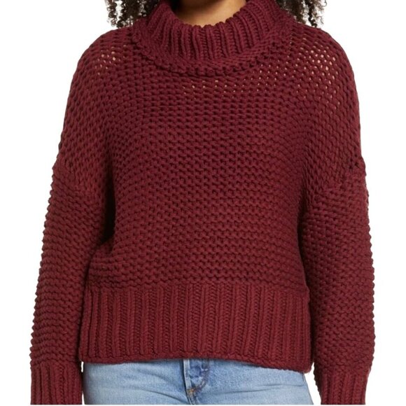 Free People My Only Sunshine Cowl Neck Sweater Chunky Knit Maroon Size M - Picture 5 of 9